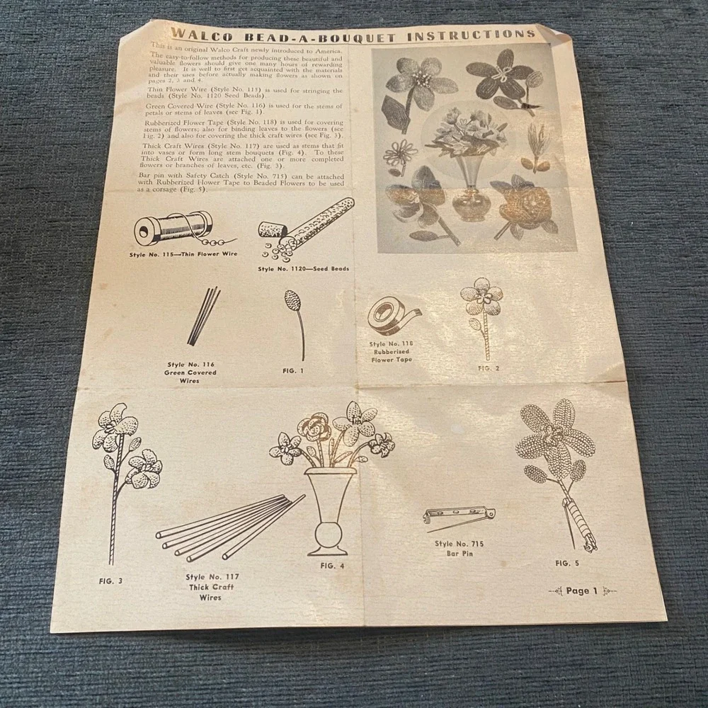 Walco Bead-a-Bouquet Flower Craft Kit 1959 Vintage 4811 Opened and Some Used